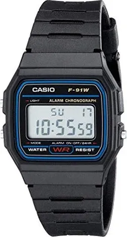 CASIO F-91W-1YEF Armbanduhr - Klassische digitale Herrenarmbanduhr mit Quarzwerk, wasserdicht bis 30 m und vielseitigen Funktionen wie Alarm und Chronograph – ideal für den Alltag.