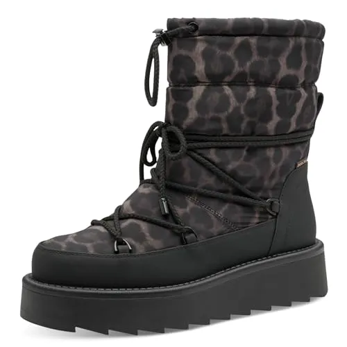 Tamaris Damen Stiefel Leder schwarz 36 - Wanderschuhe mit wasserabweisender Duotex-Membran, herausnehmbarem Fußbett und stilvollem Leopard-Print. Ideal für Komfort und einen modischen Auftritt in jeder Wetterlage.