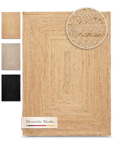 carpetfine Juteteppich Nele Beige 60x100 cm - Moderner handgewebter Naturfaserteppich aus 100% Jute, langlebig und pflegeleicht. Ideal für Wohnzimmer, Küche und Flur im Boho Style.