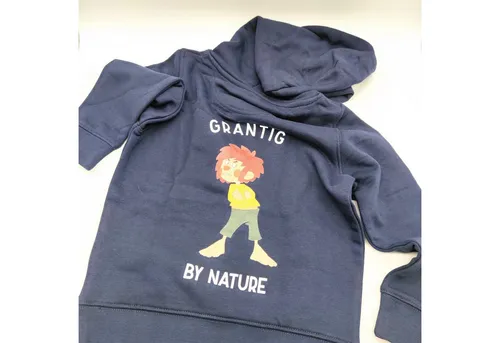 Bavarian Caps Kinder Grantig By Nature Hoodie (Größe 110, blau) - Hoodie für Kinder mit lustigem Pumuckl-Print, perfekt für coole Freizeitlooks und gemütliche Tage.