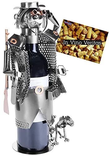 BRUBAKER Weinflaschenhalter Jäger mit Dackel - Origineller Metall Flaschenhalter im Jäger-Design, ideal als lustiges Geschenk für Weinliebhaber und perfekt für jeden Anlass.