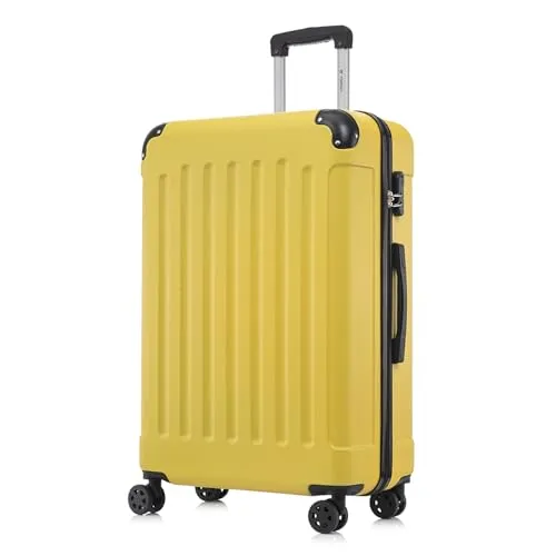 yonsly Koffer Suitcase XL Gelb mit 4 Rollen - Robuster Trolley Reisekoffer mit hochwertigem ABS-Material, 360°-Rollen für mühelose Mobilität und einem zuverlässigen Sicherheitsschloss für sorgenfreies Reisen.