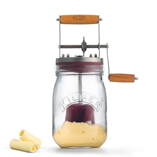Kilner Butterfass Glas mit Handkurbel, selbstgemachte Butter in 10 Minuten - Mit dem Kilner Butterfass aus Glas und Handkurbel zaubern Sie im Handumdrehen frische Butter ganz ohne Zusatzstoffe. Ideal für kreative Variationen wie Kräuter- oder Knoblauchbutter. Einfach Sahne einfüllen und kurbeln!