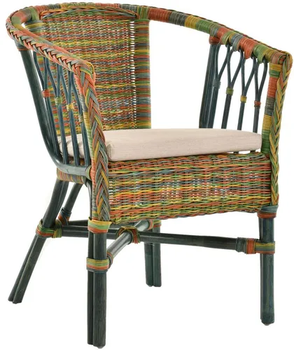 Stapelbarer Rattan-Sessel mit Polster in Bunt - Sofas & Sessel - Hochwertiger Rattansessel mit abnehmbarem Sitzkissen, ideal für gemütliche Wohnräume und vielseitig einsetzbar.