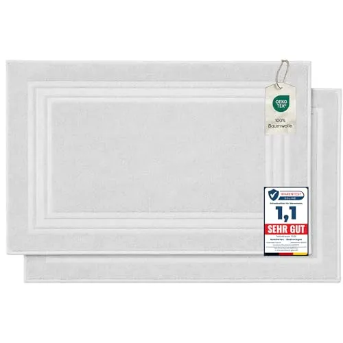 Komfortec 2er Badvorleger aus 100% Baumwolle, 600 GSM, Duschvorleger, Waschbar, Badteppich, Saugfähig, Frottee, 50x70 cm, weiß