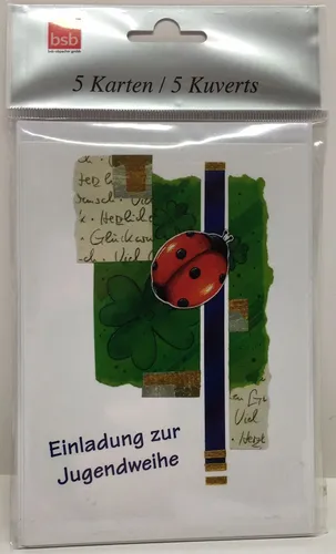 Jugendweihe - Einladungen - 5 Karten – 5 Umschläge – im Format 10,5 x 14,5 cm im