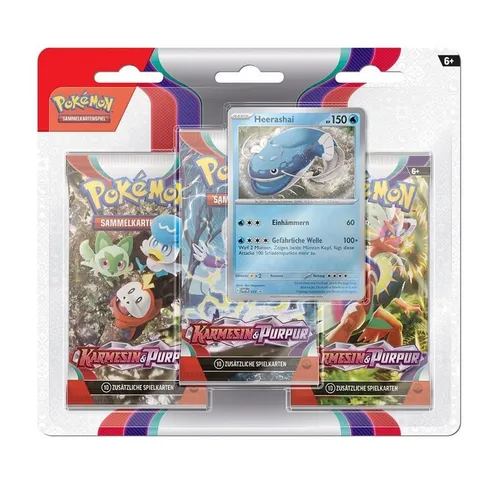 POKÉMON Sammelkarte Heerashai 3 Booster-Packs Pokemon Karten Karmesin & Purpur deutsch bunt