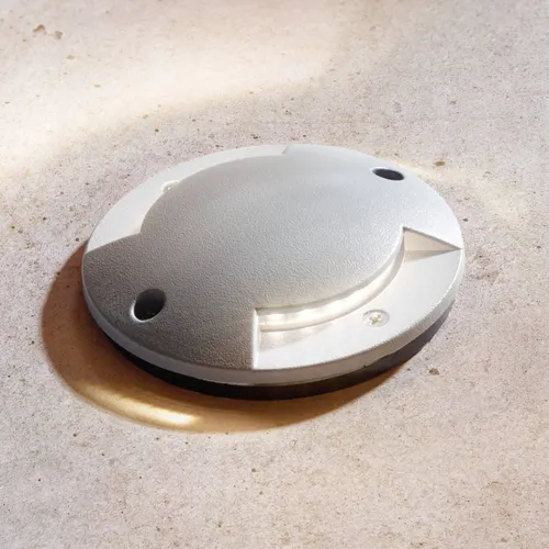 Lindby Bodenleuchte Nandita, Modern, Aluminium, Kunststoff, silber (RAL 7036) - Begehbare LED-Bodeneinbauleuchte für den Außenbereich, bietet sanftes Orientierungslicht und ist seewasserfest, ideal für Garten und Terrasse.