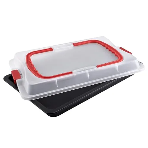 Dr. Oetker Bake & Go Backblech mit Transporthaube – 3in1 - Küchenhelfer für vielseitiges Backen, Aufbewahren und Transportieren – mit perfekter Antihaftbeschichtung für müheloses Entnehmen und sicherem Transport.