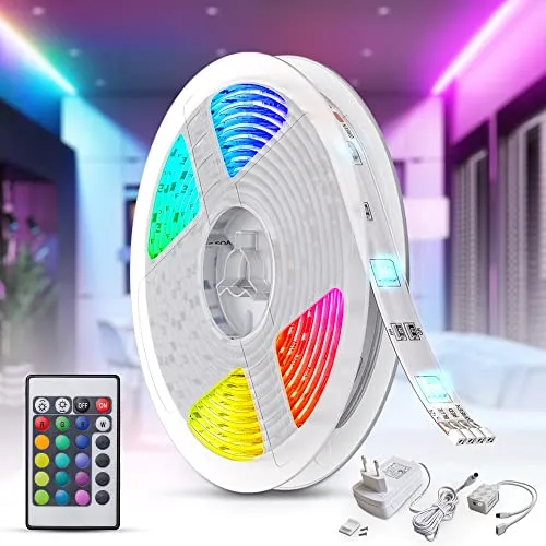 5m LED Band RGB mit Fernbedienung - Lichtschläuche & -ketten, dimmbar und flexibel - ideal für kreative Raumgestaltungen mit Farbwechsel und einfacher Installation.