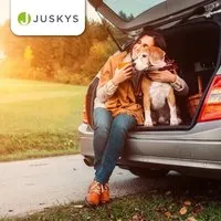 Juskys Hundetransportbox Lassie L - Faltbare & Tragbare Hundebox für Reisen - Hundebox 50x70x52 cm aus langlebigem Oxford-Stoff; ideal für mittelgroße Hunde, mit waschbarer Decke und praktischem Tragegriff für einfachen Transport.