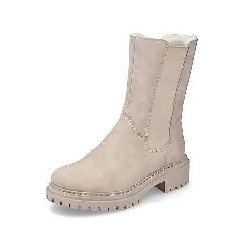 Rieker Damen Chelsea Boot Stretch Stiefelette Warmfutter 72683, Größe:42 EU, Farbe:Beige - Wanderschuhe mit Warmfutter für Damen von Rieker: Bequeme Chelsea Boots in Beige bieten hohen Tragekomfort und eine rutschfeste Sohle für sicheres Gehen.