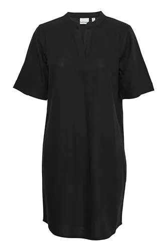 ICHI IHLINO DR Damen Kleid aus Leinenmix Freizeitkleid Webkleid V-Auschnitt Loose fit, Größe:36, Farbe:Black (194008)