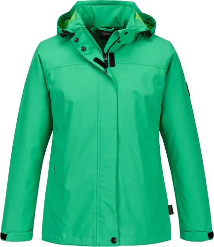 Blue Wave Damen Funktionsjacke Britta - Wasserabweisende Regenjacke mit Mesh-Futter und abnehmbarer Kapuze in Grün Größe 36 - Die Damen Funktionsjacke Britta schützt zuverlässig vor Regen und Wind. Mit atmungsaktivem Mesh-Futter und verstellbaren Ärmelbündchen bietet sie Komfort und Anpassungsfähigkeit für jedes Outdoor-Abenteuer.