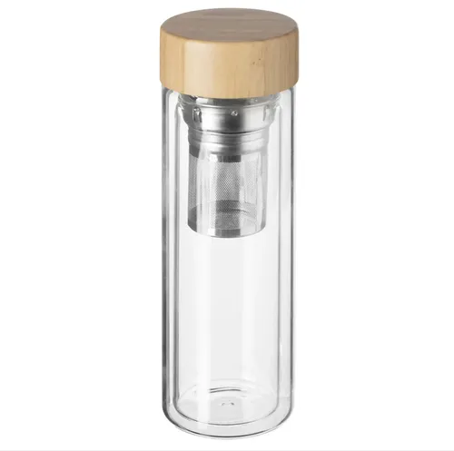 Doppelwandige Teekanne 400 ml mit Bambusverschluss - Teekanne für perfekten Teegenuss, hält Getränke lange warm und ist aus hochwertigem Glas mit stilvollem Bambusverschluss.