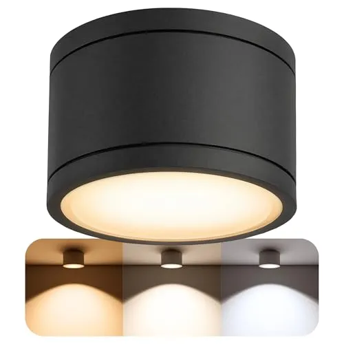 SSC-LUXon LED Außen-Deckenleuchte CELI-WX - Flache IP44 Aufbauleuchte in Anthrazit - Moderne Deckenleuchte CELI-WX für Innen- und Außenbereich. Dimmbar, spritzwassergeschützt (IP44) und ideal für Badezimmer, Flur oder Garten. Genießen Sie warmes Licht und eine einladende Atmosphäre.