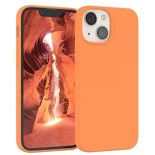 EAZY CASE Premium Silikon Handyhülle kompatibel mit iPhone 13 Mini Slimcover mit Kameraschutz und Innenfutter, Silikonhülle, Schutzhülle, Bumper, Handy Case, Hülle, Softcase, Hell Orange