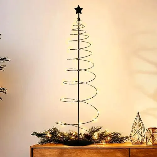 Spiral Weihnachtsbaum mit 47 LED - 80 cm, schwarz mit Timer - Künstlicher Weihnachtsbaum, 80 cm hoch, mit 47 warmweißen LEDs und Timerfunktion (6h an/18h aus). Ideal für eine festliche Atmosphäre in Ihrem Zuhause!