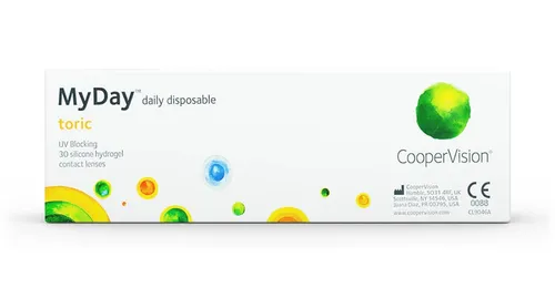 Cooper Vision MYDAY® Toric 30 Tageslinsen - Tageslinsen für Hornhautverkrümmung mit innovativer Smart Silicone Technologie. Hohe Sauerstoffdurchlässigkeit und UV-Schutz für optimalen Tragekomfort und klare Sicht. Ideal für den täglichen Gebrauch.