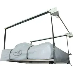 Prime Tech Dachzeltlift 2.0 - Garagenlift bis 150 kg mit 350 cm Hubhöhe - Gepäckträger mit müheloser Bedienung, ideal für das Heben von Autodachzelten. Platzsparendes Design und paralleler Hub für maximale Sicherheit und Flexibilität.