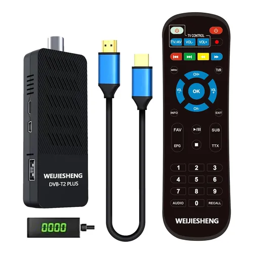 Digitaler Terrestrischer Decoder 2024, DVB-T2 Mini TV Stick, HD 1080P H.265 HEVC 10-Bit, unterstützt HDMI, AV, Ethernet, USB WLAN, Projektor, PVR, Multimedia [2-in-1-Fernbedienung mit TV-Steuerung]