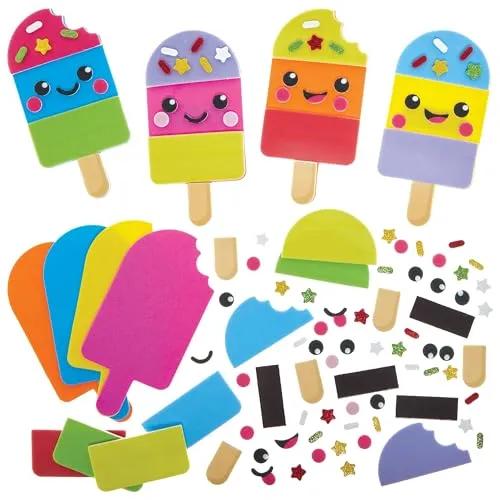 Baker Ross FN564 Eis am Stiel Mix & Match Magnet-Sets – 8er-Pack Bastelsets für Kinder - Kreatives Bastelset für Kinder: 8 bunte Schaumstoff-Magnetsets, ideal für selbstgemachte Kühlschrankmagnete. Einfach zu gestalten und ohne Kleber – Spaß für alle Altersgruppen!