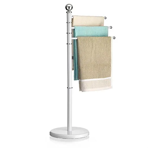 CARO-Möbel Handtuchständer Petra mit 3 beweglichen Stangen - Freistehender Handtuchhalter mit 3 flexiblen Stangen für platzsparendes Trocknen. Robustes Metallgestell in elegantem Weiß mit chromfarbenen Akzenten. Ideal für jedes Badezimmer oder Gäste-WC.