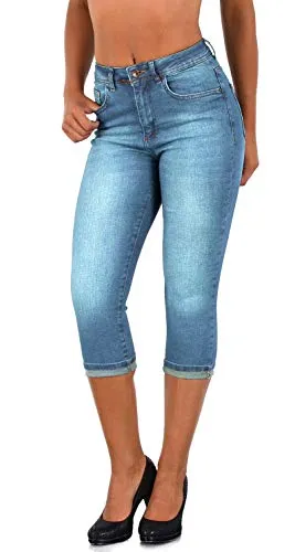 ESRA Damen 3/4 Hoch-Bund Capri Jeans - Sommer Shorts bis 7XL - Die ESRA Damen Capri Jeans bieten perfekten Tragekomfort für den Sommer. Mit hohem Bund und Stretch-Anteil sorgen sie für eine ideale Passform. Erhältlich bis Größe 7XL in verschiedenen Farben.