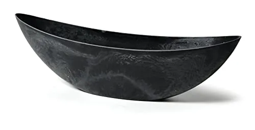 colourliving Pflanzschale Boat L Anthrazit Serie Stone länglicher Pflanztopf 39 x 12 x 13 cm aus recyceltem Kunststoff, marmoriert, UV-beständig, ohne Drainagelöcher, für Balkon Fensterbank Terrasse