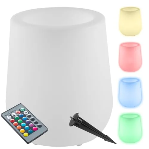 TecTake LED-Blumentopf Luminous Curve Pot mit Fernbedienung - weiß - Garten-Zubehör mit 16 RGB-Farben und 5 Lichtmodi für stimmungsvolles Ambiente. Ideal für Innen- und Außenbereich, wetterfest und robust.