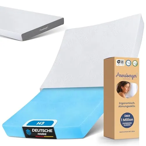 Arensberger Matratze LINA 80x200cm | Mittelfest H3 mit NANOCELL® Gel-Schaum - Hochwertige Kaltschaum-Matratze 80x200 cm mit ergonomischem H3 Härtegrad. Der abnehmbare Bezug ist bis 60°C waschbar. Ideal für ein angenehmes Schlafklima und optimalen Komfort.