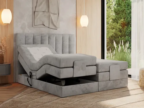 MKS MEBLE Boxspringbett 140x200 elektrisch verstellbar - Betten: Komfortables Boxspringbett mit elektrischer Verstellung, 7-Zonen Taschenfederkern und individuellem Liegekomfort durch zwei Fernbedienungen für optimale Anpassung.