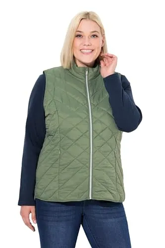 Ulla Popken Steppweste HYPRAR mit Kontrastfutter in grün 46/48 - Modische Steppweste für Damen in hellkhaki, ideal für Übergangszeiten. Leicht und pflegeleicht, perfekt für den täglichen Einsatz. Maschinenwaschbar und unkompliziert im Handling.