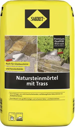 SAKRET Natursteinmörtel mit Trass 25 kg - Hochwertiger Mörtel für Natursteine, mit Trass für verbesserte Haftung und Flexibilität, ideal für Außen- und Innenanwendungen.