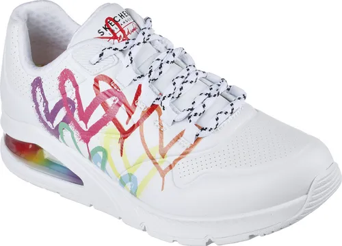 Skechers Damen UNO 2 Floating Love Sneakers - Damen-Sneaker mit strapazierfähigem Duraleather und buntem Herzchen-Print für einen verspielten Look und hohen Tragekomfort.