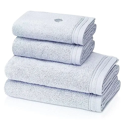 KLASBROOK® Linnea 4-teiliges Luxus Handtücher Set Grau – Flauschig & Saugfähig - Erleben Sie Wellness mit dem KLASBROOK Linnea Handtuch-Set aus 100% Baumwolle. Extra flauschig und langlebig, ideal für ein entspanntes Zuhause. In modernem Grau, perfekt für jeden Badezimmerstil.