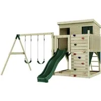 PolarPlay Spielturm Nils - Doppelschaukel und Rutsche - Schaukeln und Rutschen für unvergessliche Abenteuer! Der PolarPlay Spielturm Nils bietet eine stabile Konstruktion aus unbehandeltem Holz und ein modernes Spielhaus für stundenlangen Spaß im eigenen Garten.
