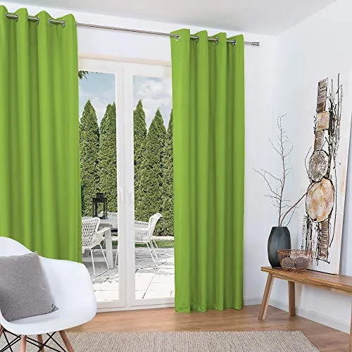 Beautissu 2er Set Thermovorhang Gardine 140x245 cm Grün – Ösen Thermogardine Set - Schiebevorhänge – Isolierende Thermo-Gardinen mit Fleece-Schicht für optimalen Kälte- und Hitzeschutz, verdunkelnd und pflegeleicht, ideal für Wohnzimmer und Schlafzimmer.
