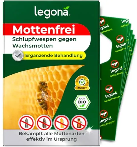 Legona Schlupfwespen gegen Wachsmotten - 1 Träger (1m²) - Für Imkerei, Bienenstock und Imkereibedarf schont Bienenwachs und Honigwabe