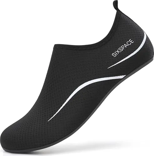 Sixspace Herren Damen Badeschuhe Wasserschuhe Aquaschuhe Strandschuhe Schnell Trocknend Slip on Breathable Schwimmschuhe Surfschuhe für Beach Pool Surfen Yoga 487 Schwarz 36 EU