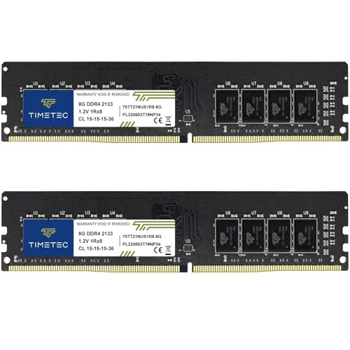Timetec 16GB KIT (2x8GB) DDR4 2133MHz (PC4-2133P) PC4-17000 UDIMM Desktop-RAM – Non-ECC Unbuffered, 288-Pin, 1.2V, CL15 DIMM-Speichermodul