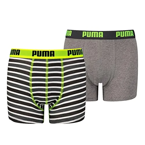 Puma Unisex Kinder Boys Everyday Striped Boxers Unterwäsche, Fluo Yellow/Grey, 164 EU