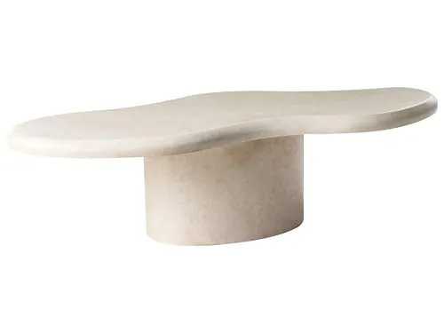 BELIANI Akzent-Couchtisch weiß MgO 120 x 57 cm - Stilvoller Couchtisch im Boho-Stil, ideal für Garten und Wohnzimmer. Aus robustem Magnesiumoxid gefertigt, zeichnet er sich durch eine unregelmäßige Tischplatte aus. Wetterbeständig und modern – perfekt für jeden Außenbereich.