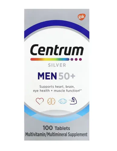 Centrum Silver Men 50+, 100 Tabletten - Optimal abgestimmte Tabletten zur Unterstützung der täglichen Nährstoffversorgung für Männer ab 50 Jahren, in praktischer Verpackung.
