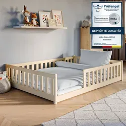 Kids Collective Kinderbett 140x200 cm mit Rausfallschutz - Montessori Bett mit sicherem Rausfallschutz, aus FSC-zertifiziertem Kiefernholz, ideal für ruhige Nächte und fördert die Unabhängigkeit Ihres Kindes.
