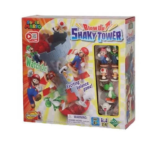 EPOCH Games Super Mario L7356 Blow Up! Shaky Tower - Geschicklichkeitsspiel mit 7 Figuren, ideal für 2+ Spieler ab 4 Jahren