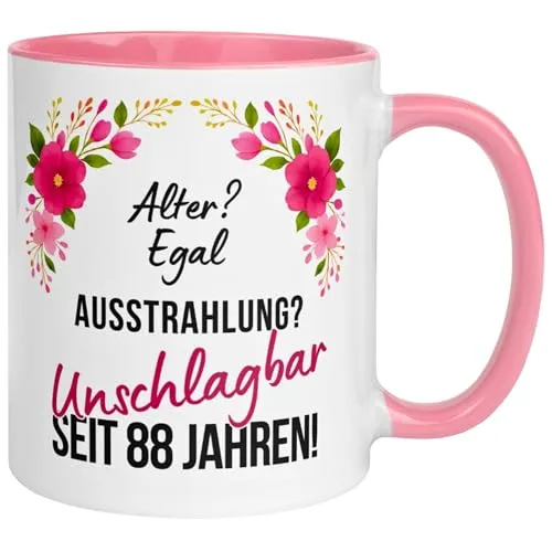 Geburtstag Frauen Geschenk Tasse | Alter? Egal. Ausstrahlung? Unschlagbar! | Lustige Geschenk Geburtstagstasse Spruch 88. Geburtstag | 88ter Geburtstag - Geburtstagsgeschenk Frau 88