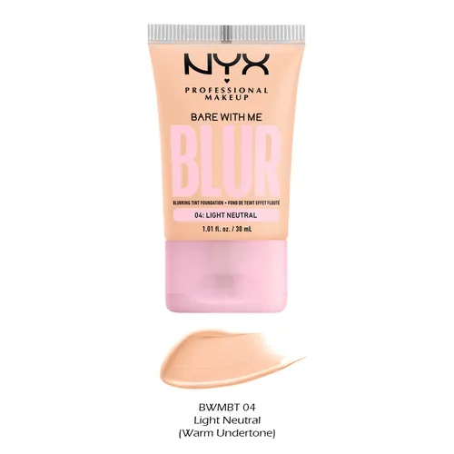 NYX Professional Makeup Bare with Me Foundation 30 ml - Weichzeichnende Foundation mit mittlerer Deckkraft für einen mattierten Teint. Angereichert mit pflegenden Inhaltsstoffen für bis zu 12 Stunden Feuchtigkeit. Ideal für ein perfektes Finish.