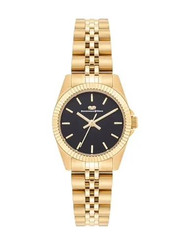 Rhodenwald & Söhne Damen Uhr Quarz mit Edelstahl Armband - Stilvolle Damen-Quarzuhr mit hochwertigem Edelstahl-Gehäuse und schwarzem Zifferblatt. Wasserdicht bis 5 ATM, ideal für jeden Anlass und in edlem Lederetui verpackt.