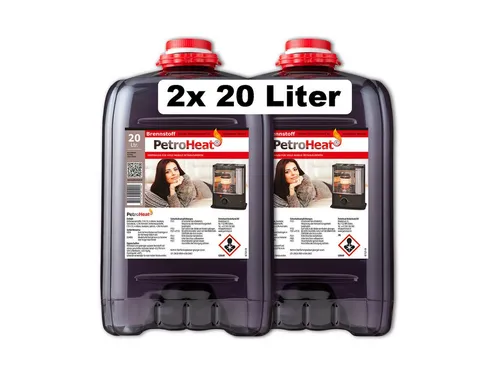 PetroHeat Petroleum 2 Kanister á 20 Liter - Petroleum für mobile Heizungen, geruchsarm und ideal für den Einsatz in Petroleumöfen, sorgt für effiziente Wärme.